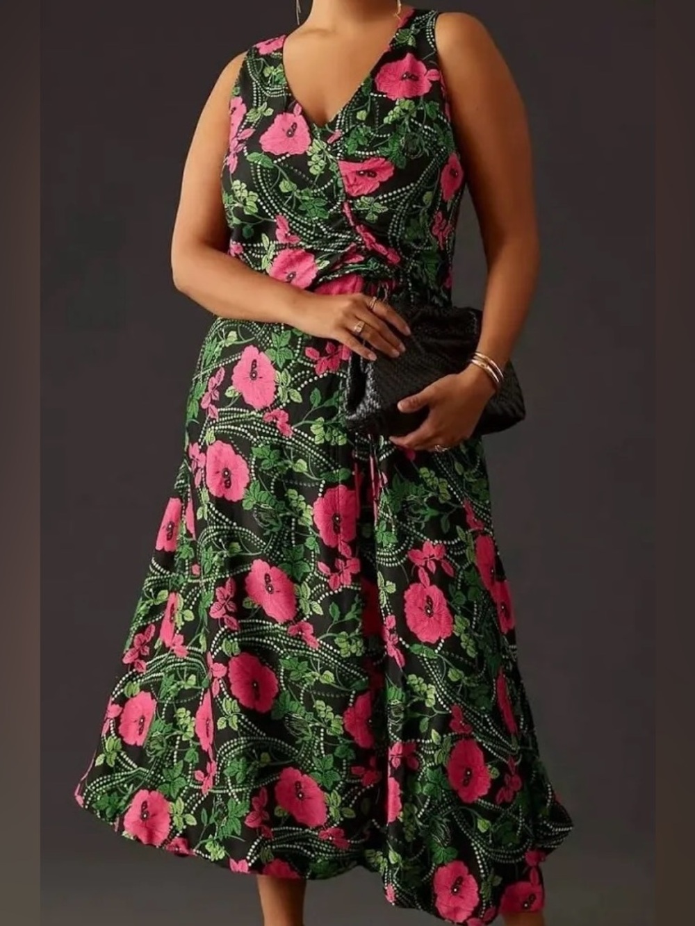 Maeve Ruched V-Neck Midi Dress, Size 22W, NWT